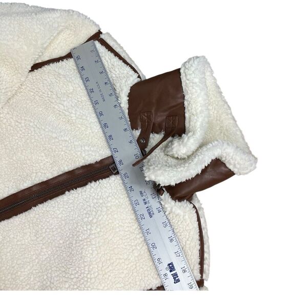 Levis Jacket WMNS 2X Cream Faux Sherpa Full Zip Brown Teddy Moto High Neck Cozy - Picture 9 of 15